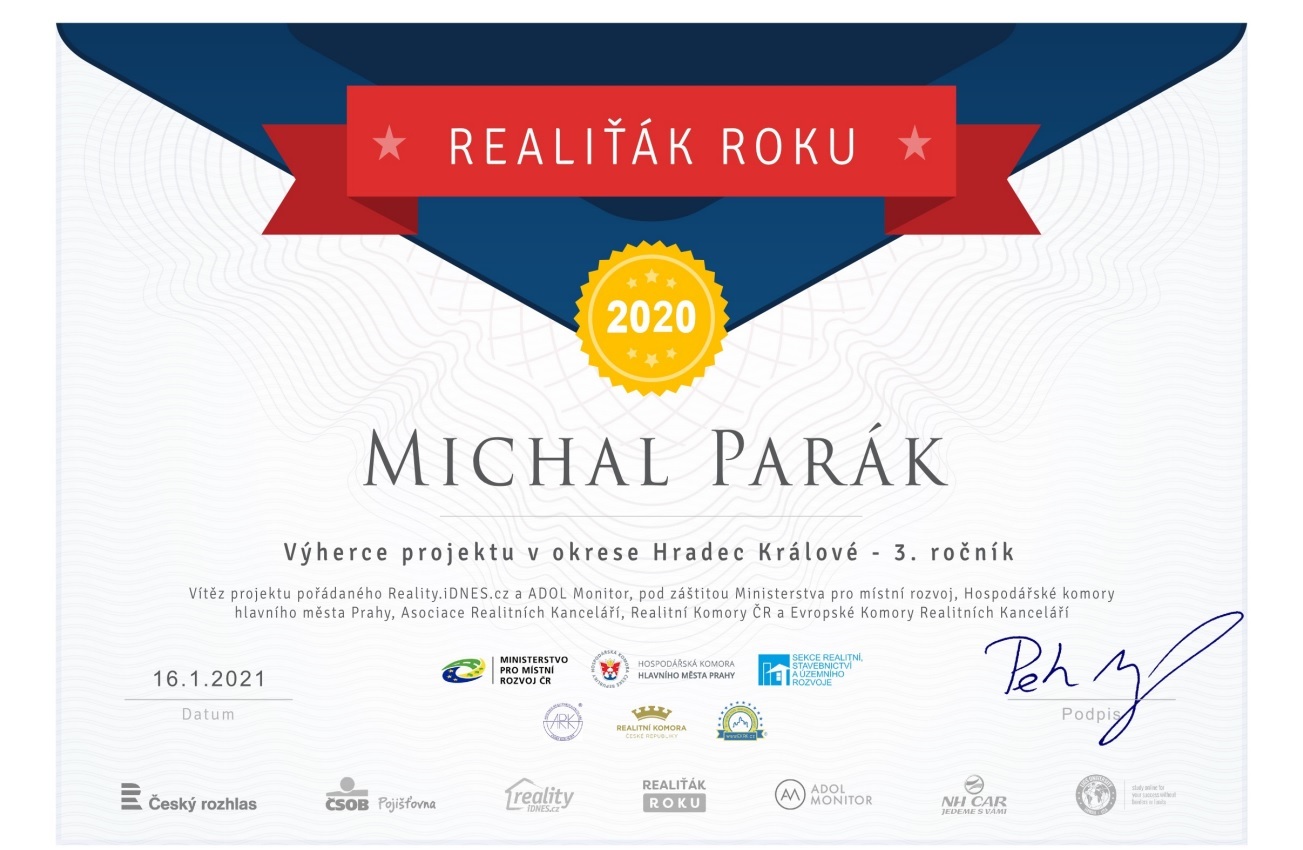Ocenění 1. místo v Hradci Králové - Realiťák roku 2020